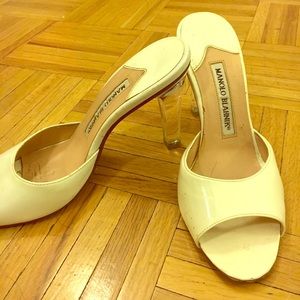 Manolo Blahnik white slides